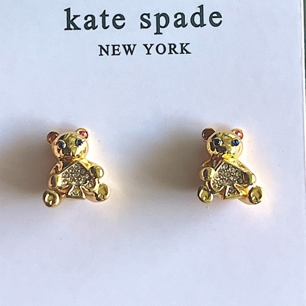 New Kate Spade Oh What Fun Spade Teddy Bear Studs - Picture 9 of 14